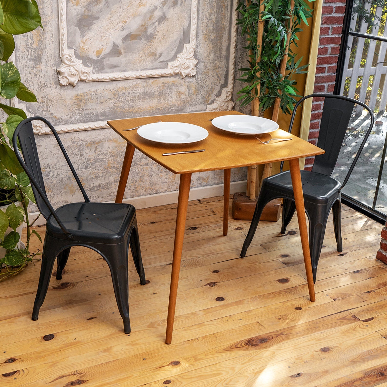 Square Oak Wood Dining Table